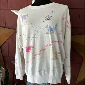 Vintage 80s Life Styles June Lake Cat Sweatshirt Tagged One Size or Large